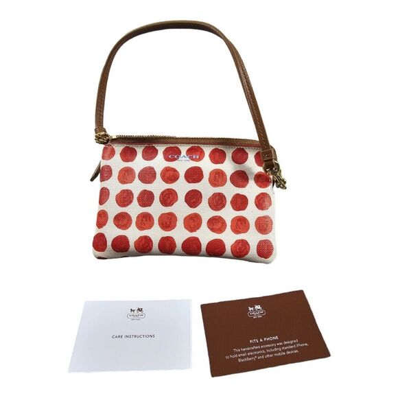 Coach Handbags - Coach Leather Orange Polka Dot Retro Vintage Style Wristlet Wallet Preppy Art